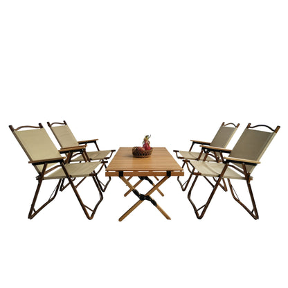 5 Pieces Dining Set, Multi-Function Foldable And Portable, 1 Dining Table &amp; 4 Folding Chairs, Indoor And Outdoor Universal For Children - Natural