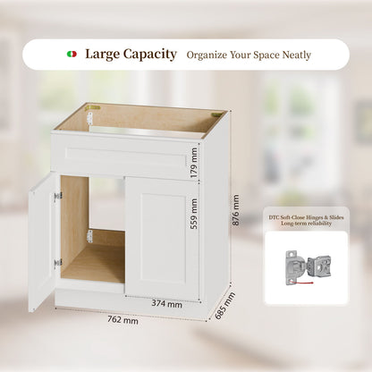 Shaker Base Cabinet With Soft-Close Drawer &amp; Double Doors, Adjustable Shelf
