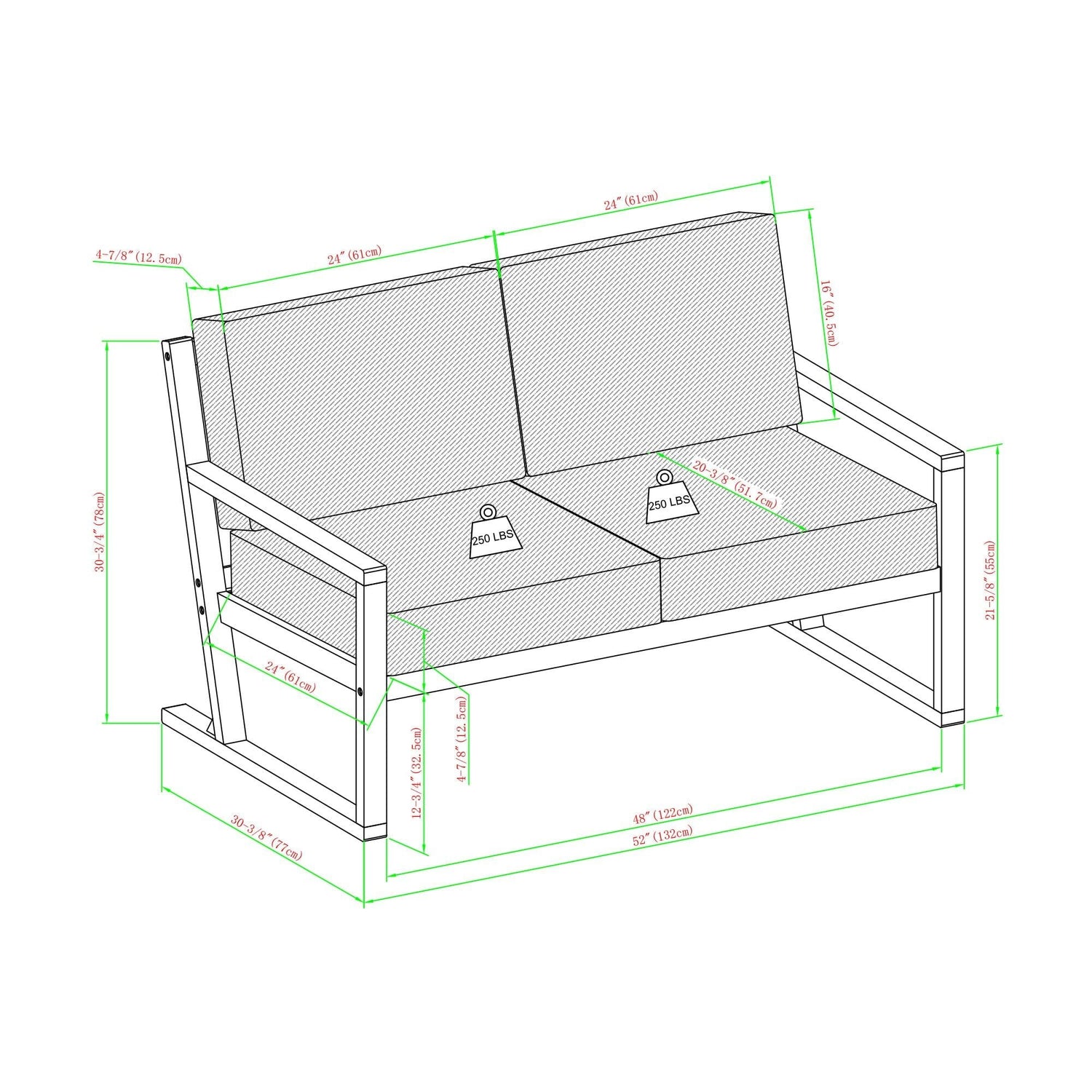 Contemporary Solid Wood Slat Back Patio Loveseat - Natural