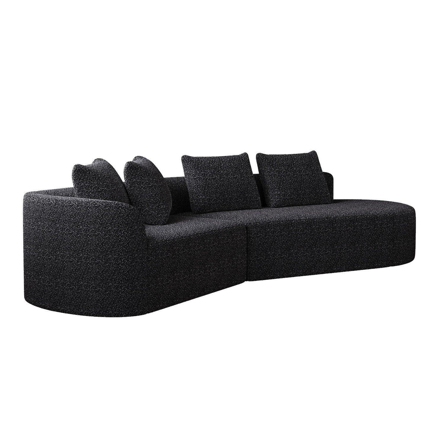 Upholstered Oversized Sectional Sofa, 4 Seater Extra Deep &amp; Wide Curved Cloud Couch With 4 Throw Pillows For Living Room - Black