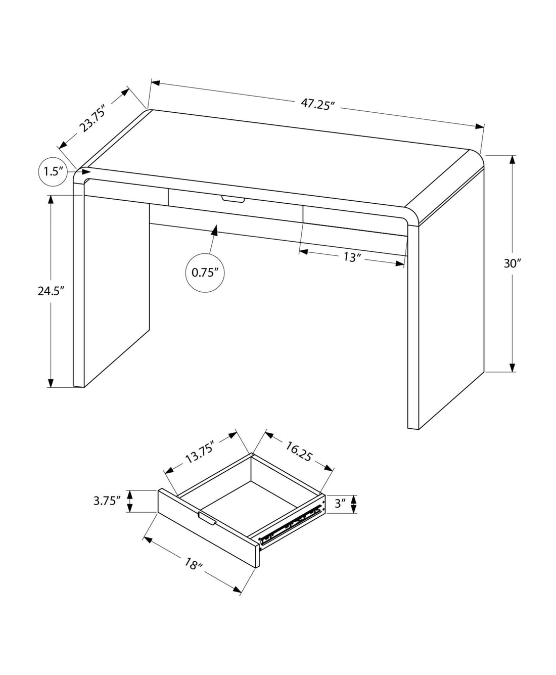Computer Desk For Home Office, Storage Drawers, Contemporary &amp; Modern - White