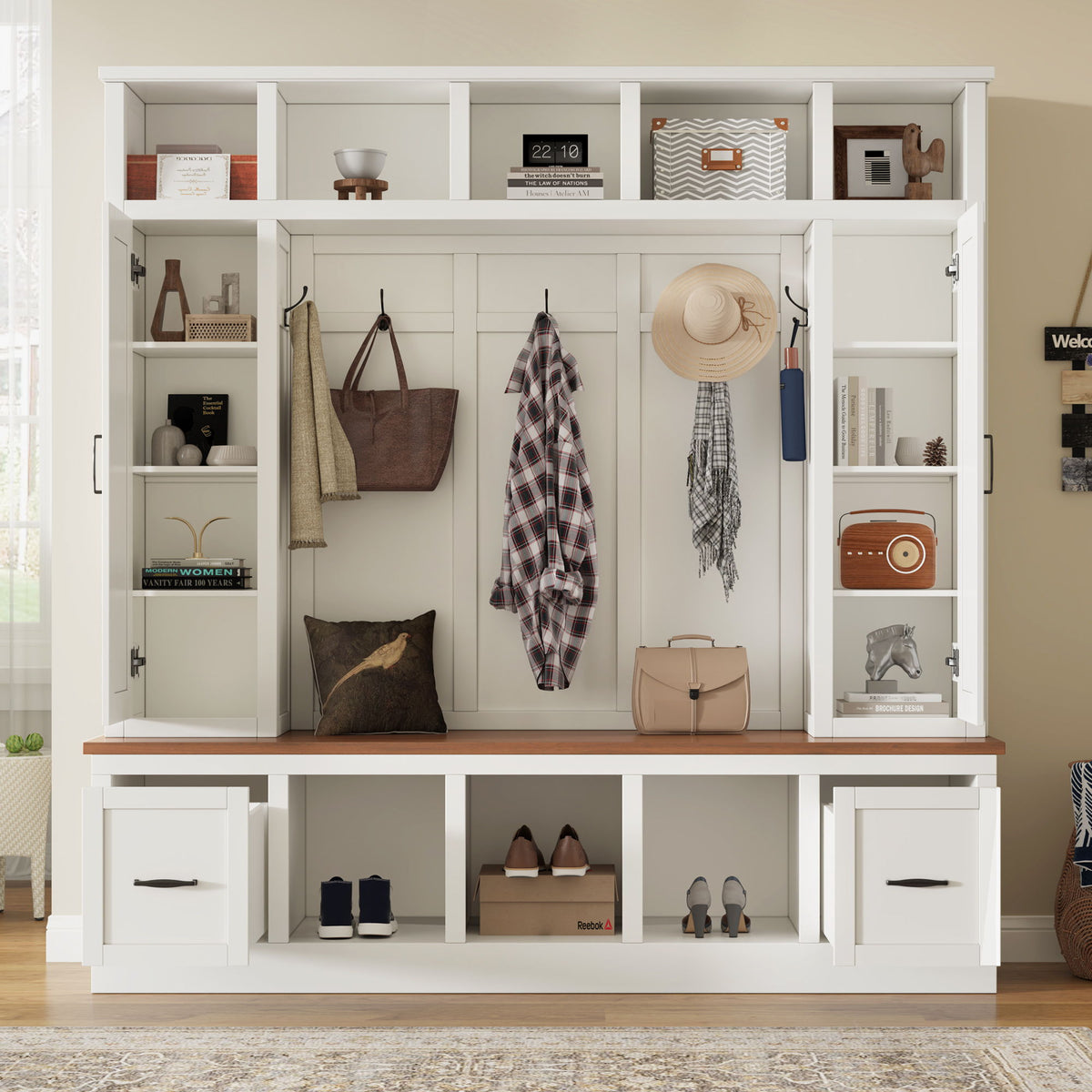 Hall Tree With Storage Bench, Entryway Coat Rack With Hooks