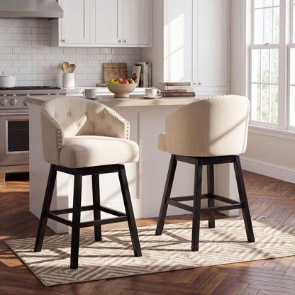 360 Degree Swivel Bar Stool &amp; Stunning Nailhead Trim (Set of 2) - Beige
