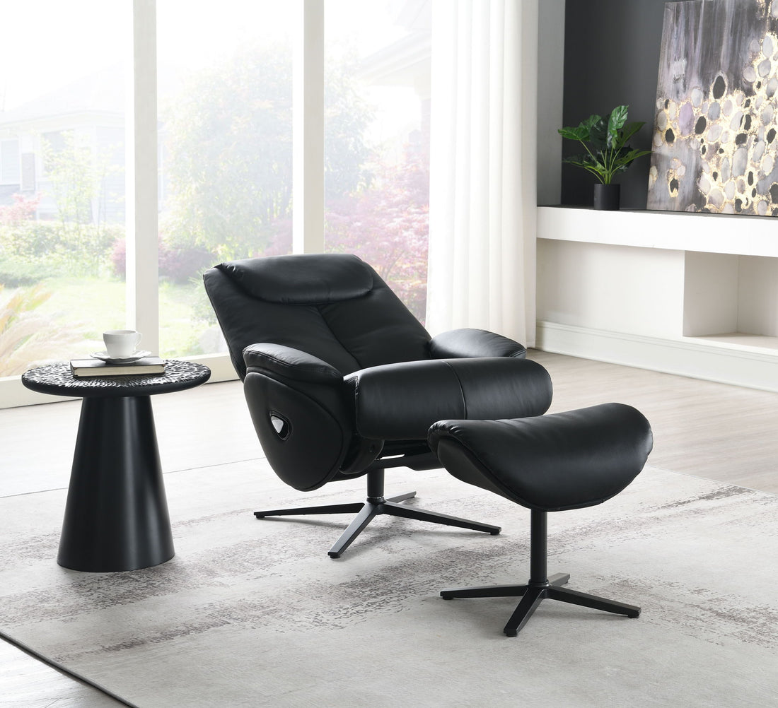 Labotina - Top Grain Leather Accent Chair With Swivel &amp; Ottoman - Black