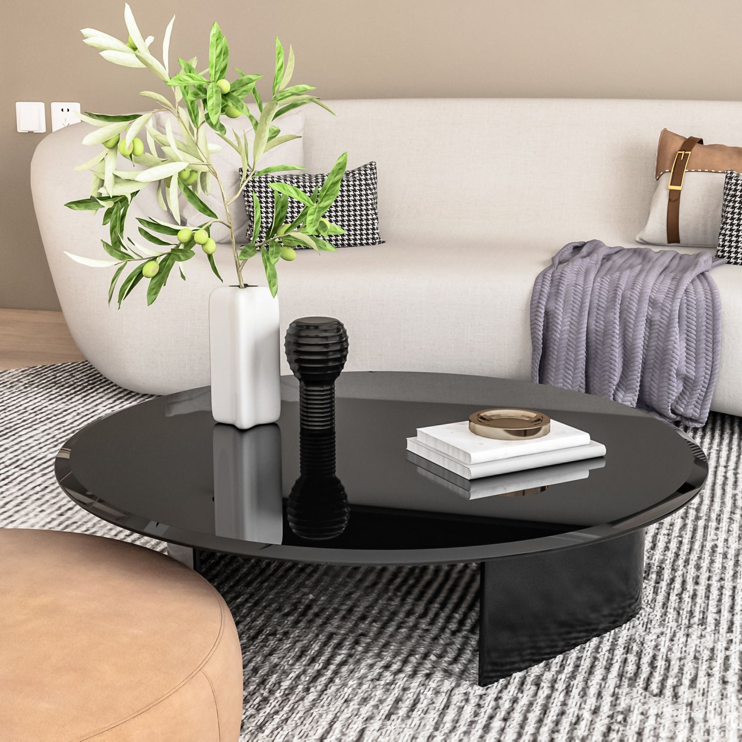 36&quot; Round Tempered Glass Table Top Black Glass Thick Beveled Polished Edge
