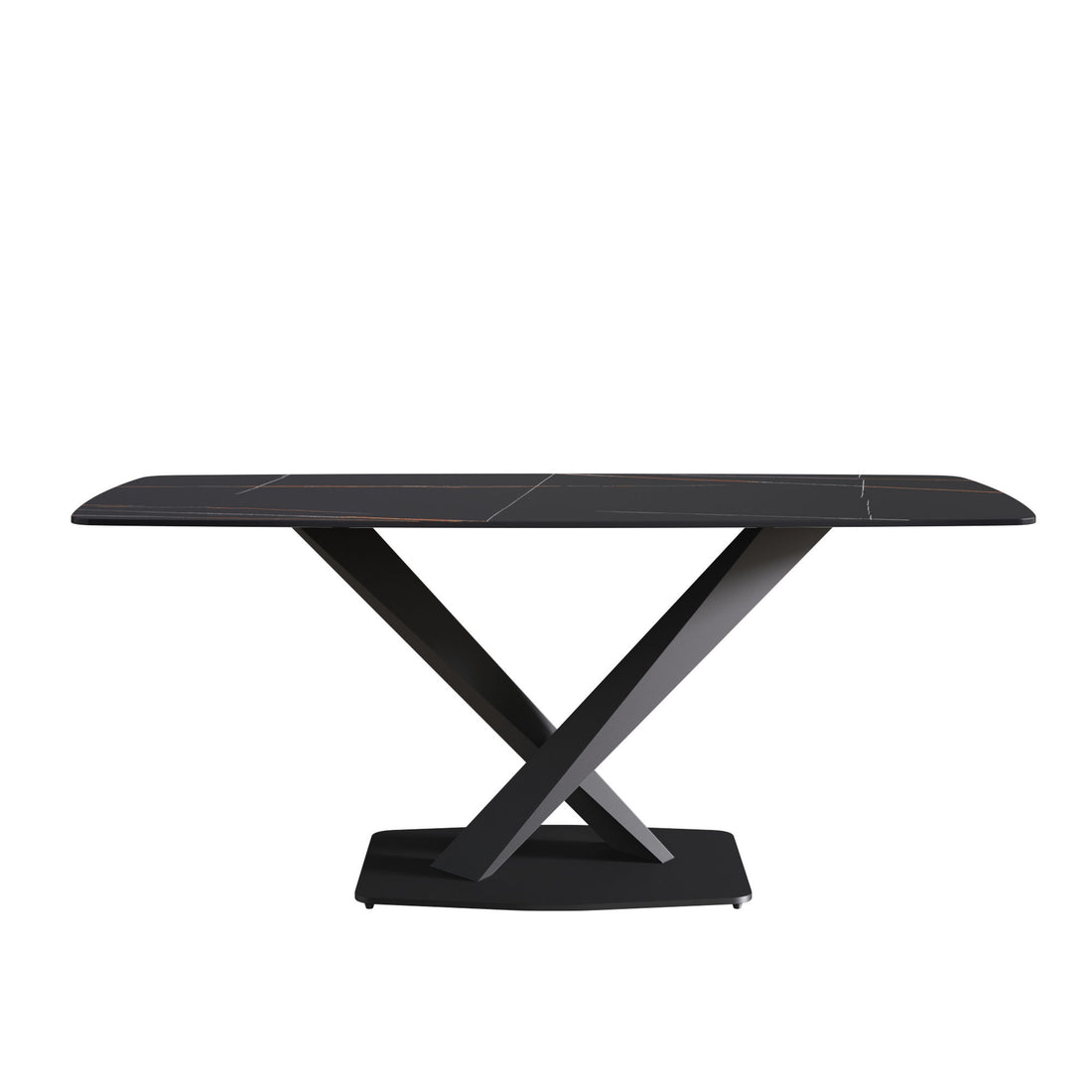 70.87&quot; Modern Artificial Stone Black Curved Black Metal Leg Dining Table, Can Accommodate 6-8 People - Black