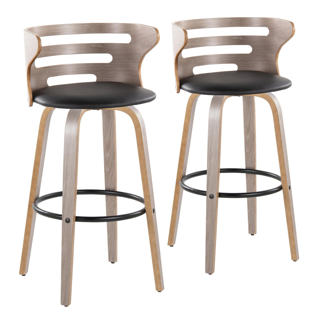 Cosini - Mid Century Modern Fixed Height, Barstool &amp; Swivel And Round Footrest (Set of 2)