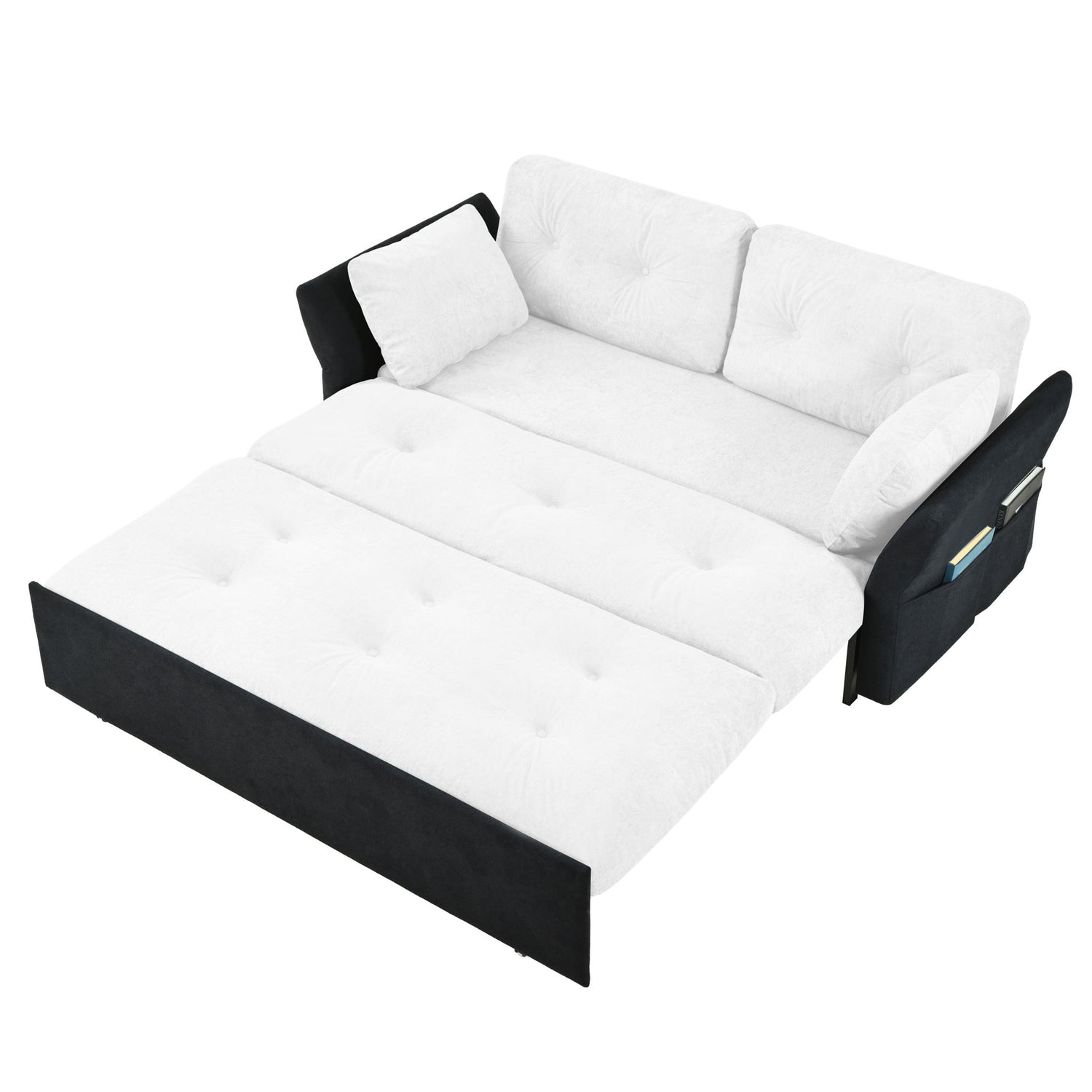 Modern Convertible Sleeper Sofa Bed With Pull-Out Queen Design, Side Storage &amp; Thick Cushions