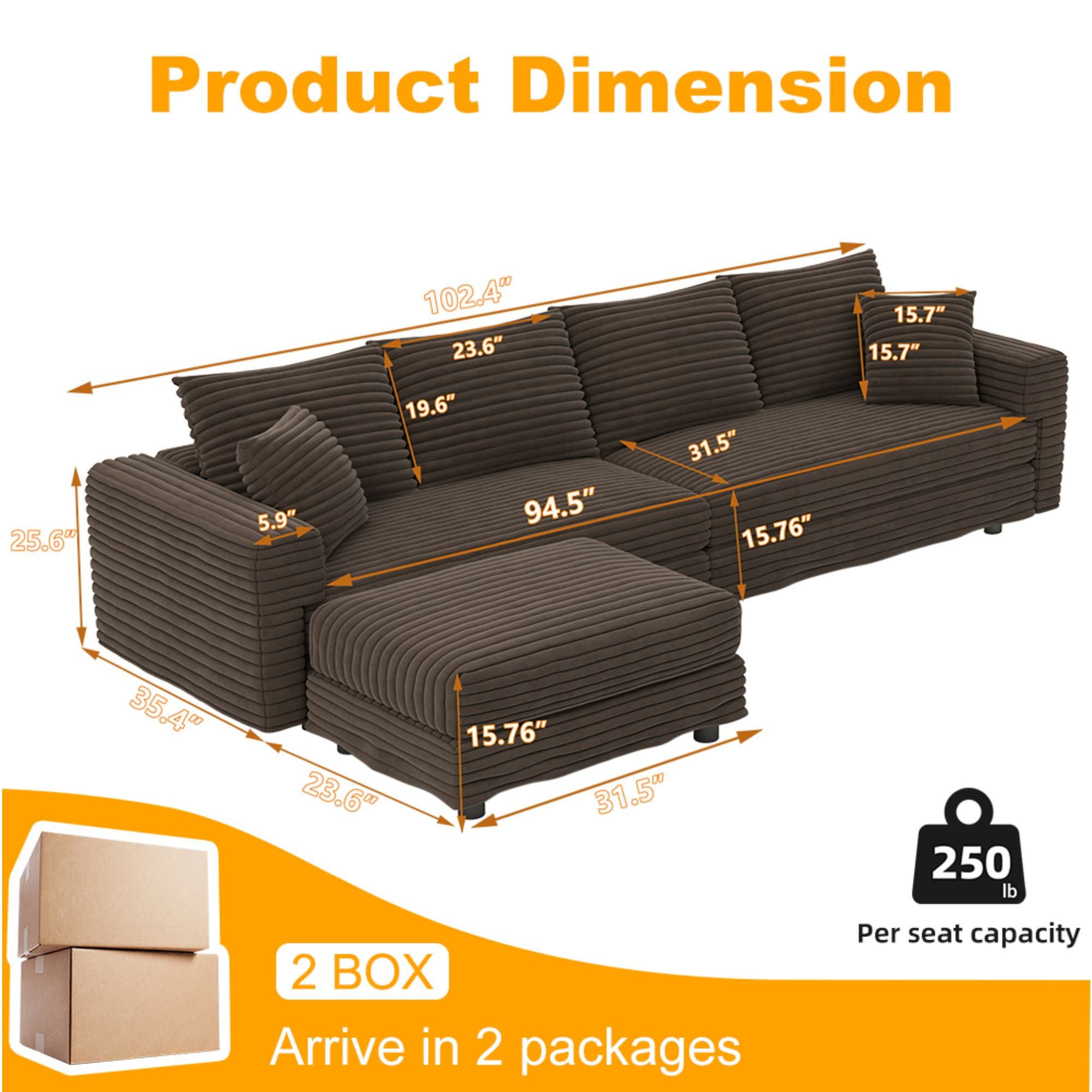 Modern Comfy Upholstered Sofa Cloud Couch &amp; Deep Seat Couches