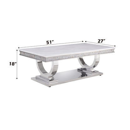 Zander - Printed Faux Marble Top &amp; Mirrored Table - Marble