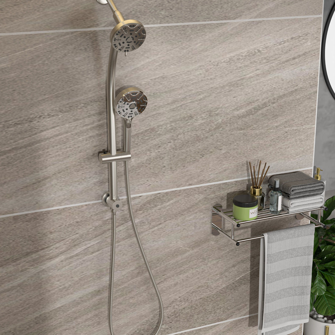 Multi Function Dual Shower Head System With 4.7" Rain Showerhead And Adjustable Slide Bar In - Brushed Nickel