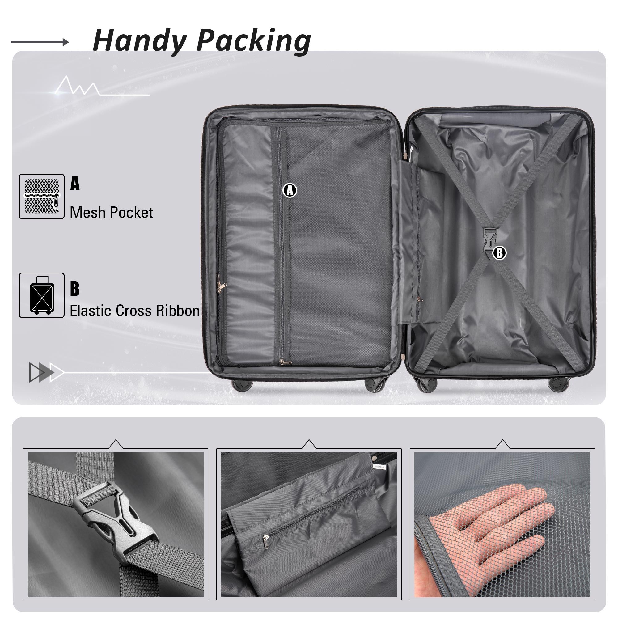 Expanable Spinner Wheel 2 Piece Luggage Set ABS Lightweight Suitcase With Tsa Lock 20&quot; / 28&quot;