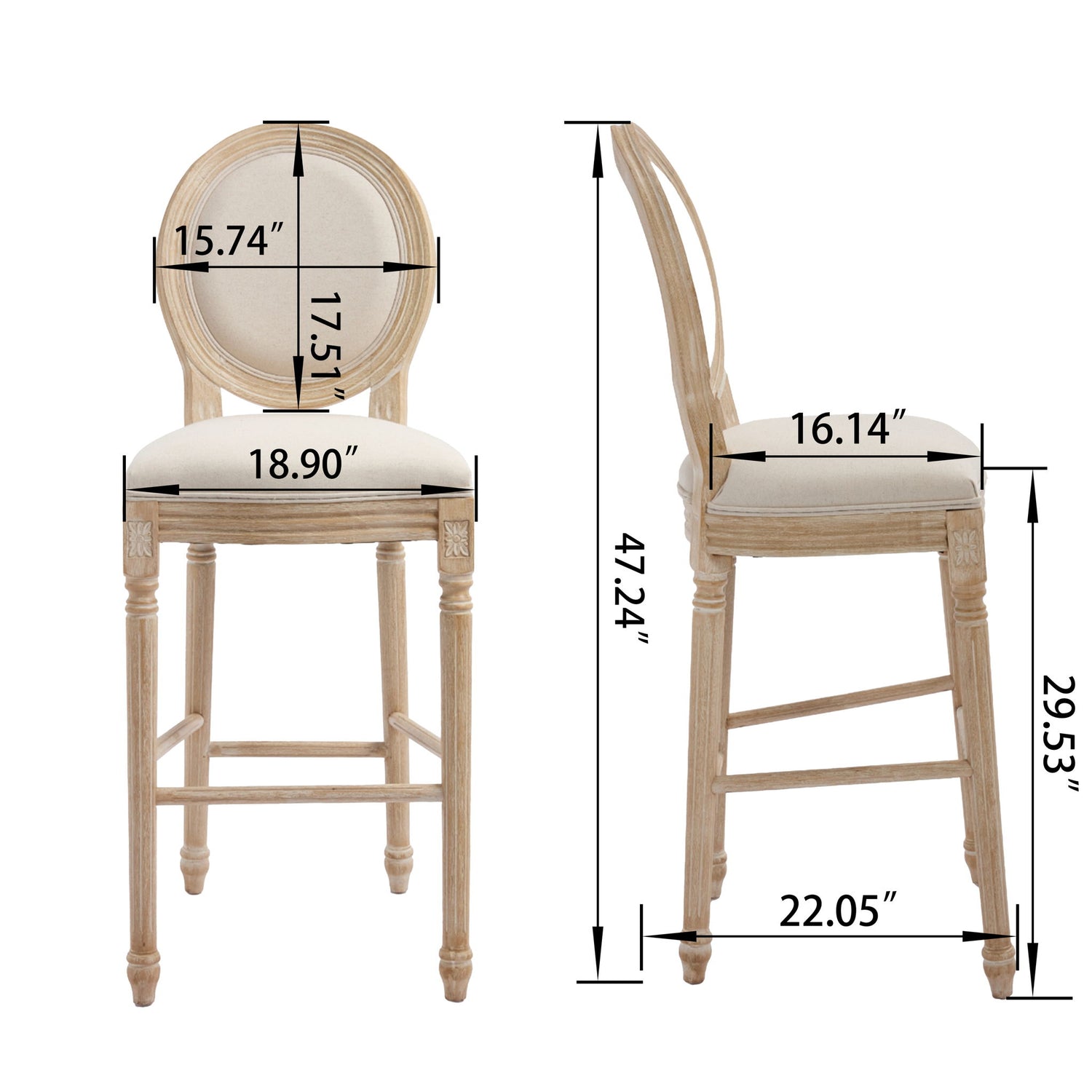 French Country Bar Chairs &amp; Round Back (Set of 2)