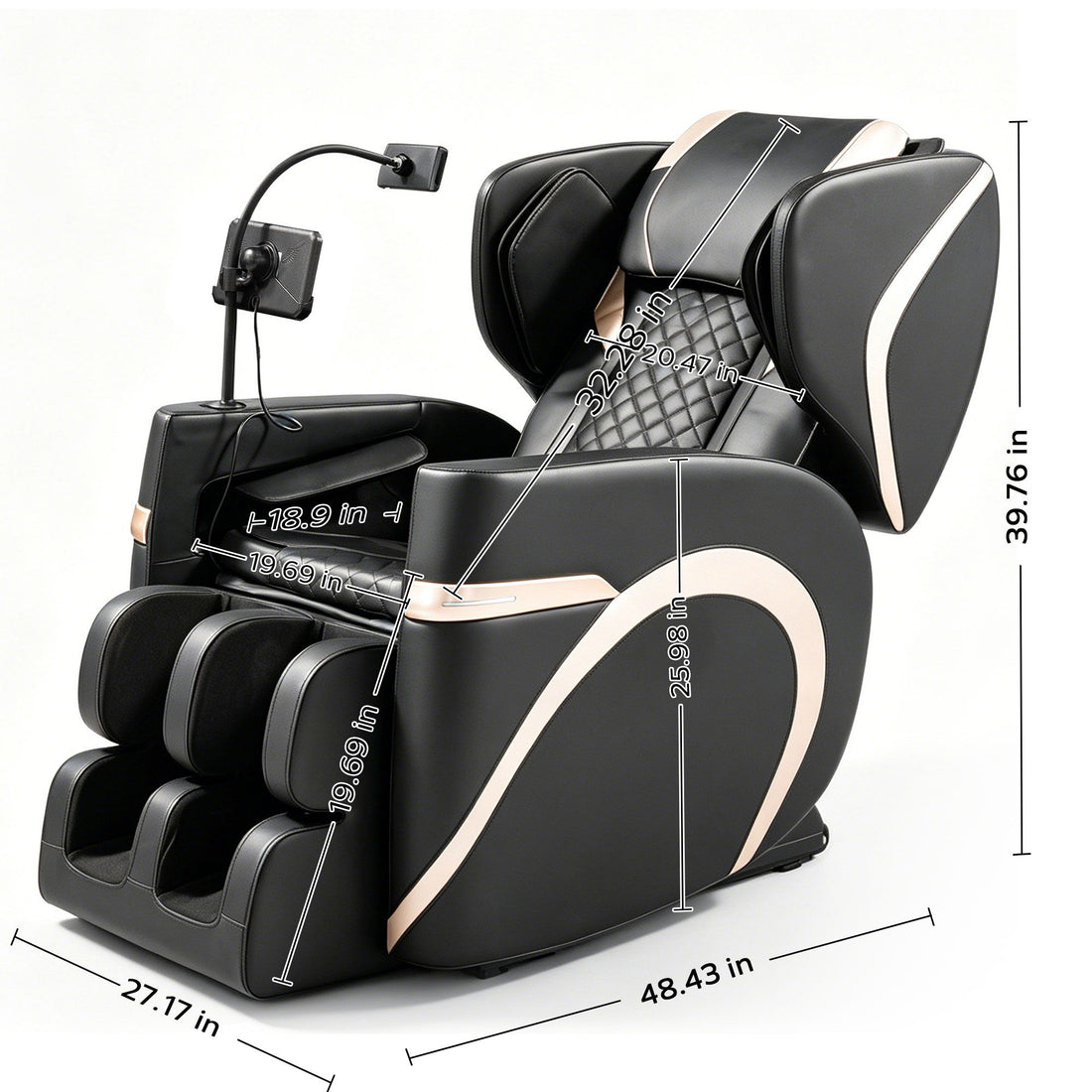 Massage Chair Recliner &amp; Zero Gravity, Full Body Air Pressure - Black