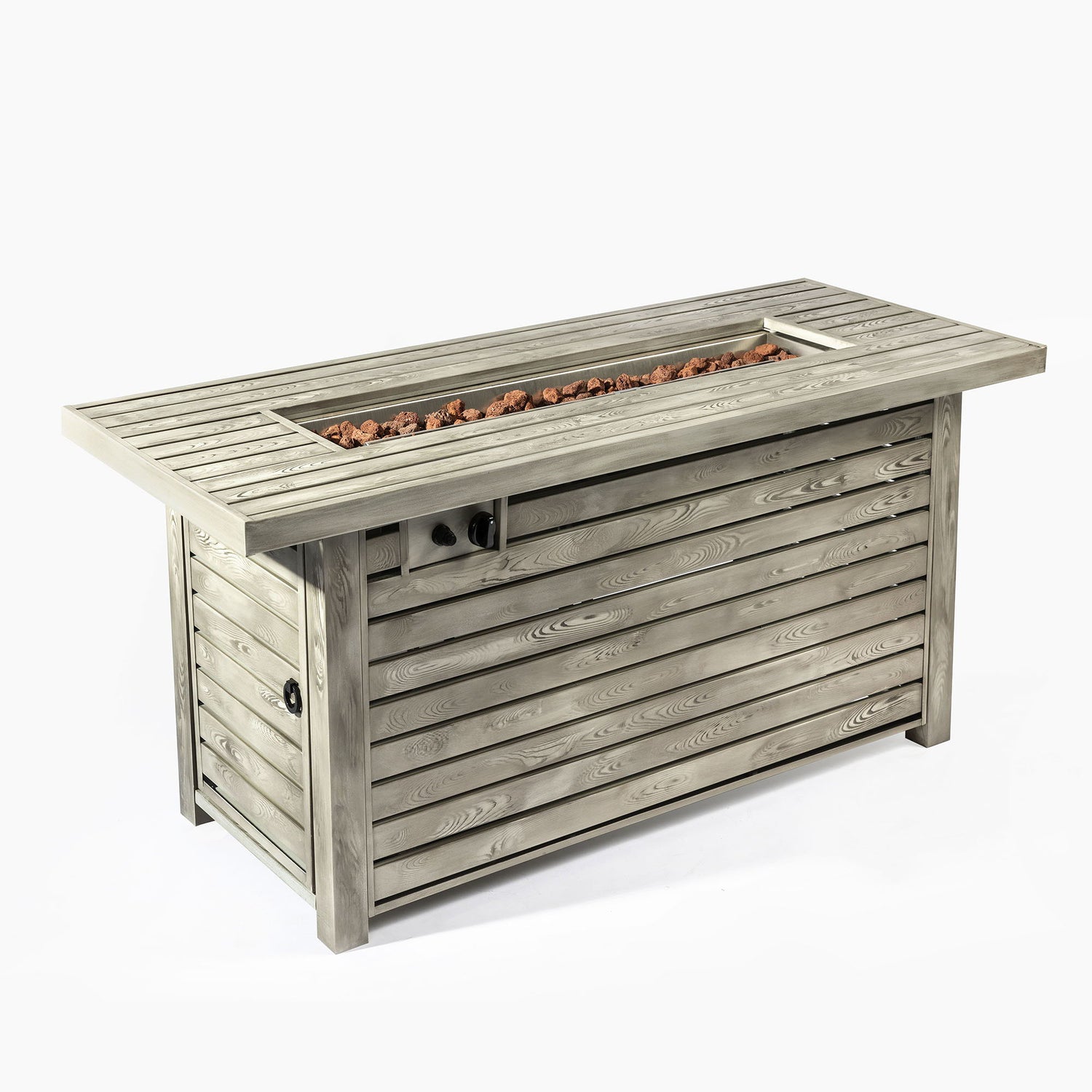 54&quot; Propane Gas Fire Pit Table, 50000 Btu Rectangular Steel Fire Pit With Imitation Wood Grain For Outside Patio Deck Garden Courtyard - Light Beige