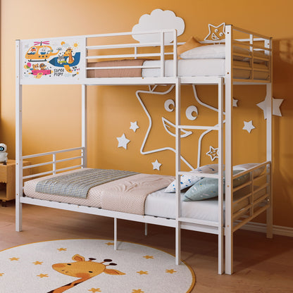 Bunk Bed, Convertible To 2 Separate Twin Size Beds With Full Length Guardrail &amp; Ladder, No Box Spring Needed - White