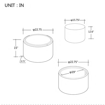 Nesting Ottomans, Round Coffee Table &amp; Bench With Tray (Set of 2)