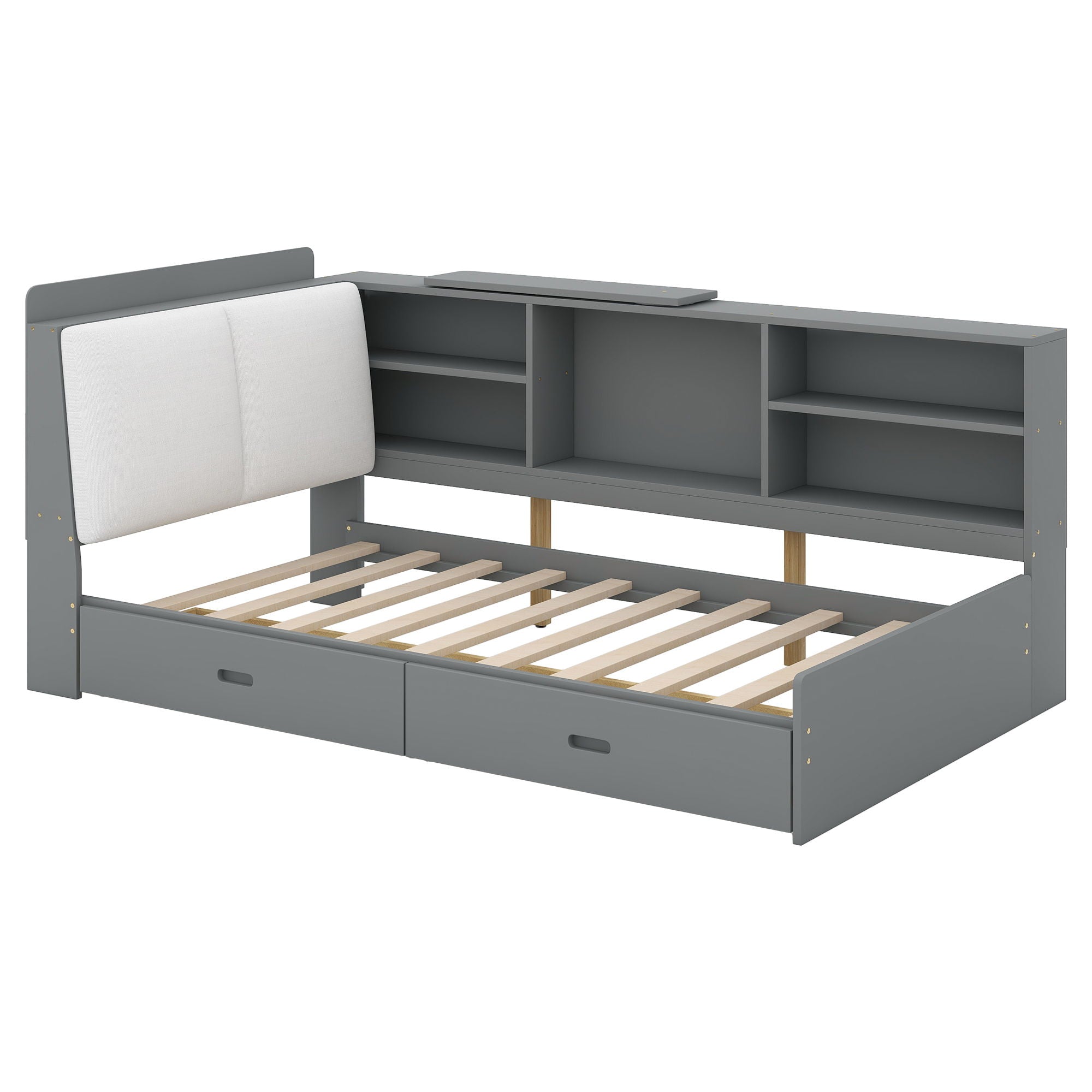 Platform Bed With Storage Headboard, Shelves And 2 Drawers