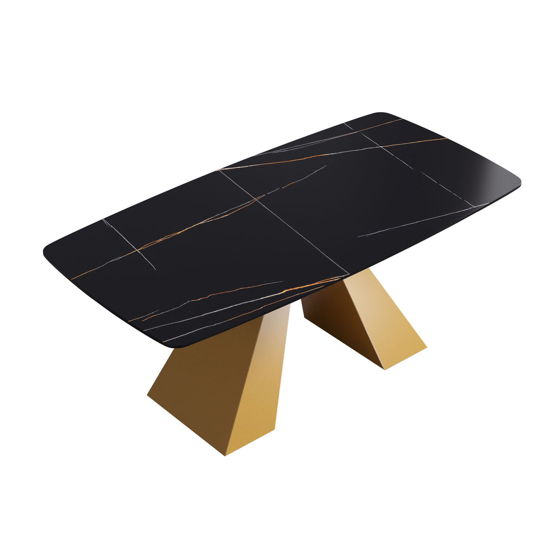 70.87&quot; Modern Artificial Stone Curved Metal Leg Dining Table, Can Accommodate 6-8 People - Black / Gold