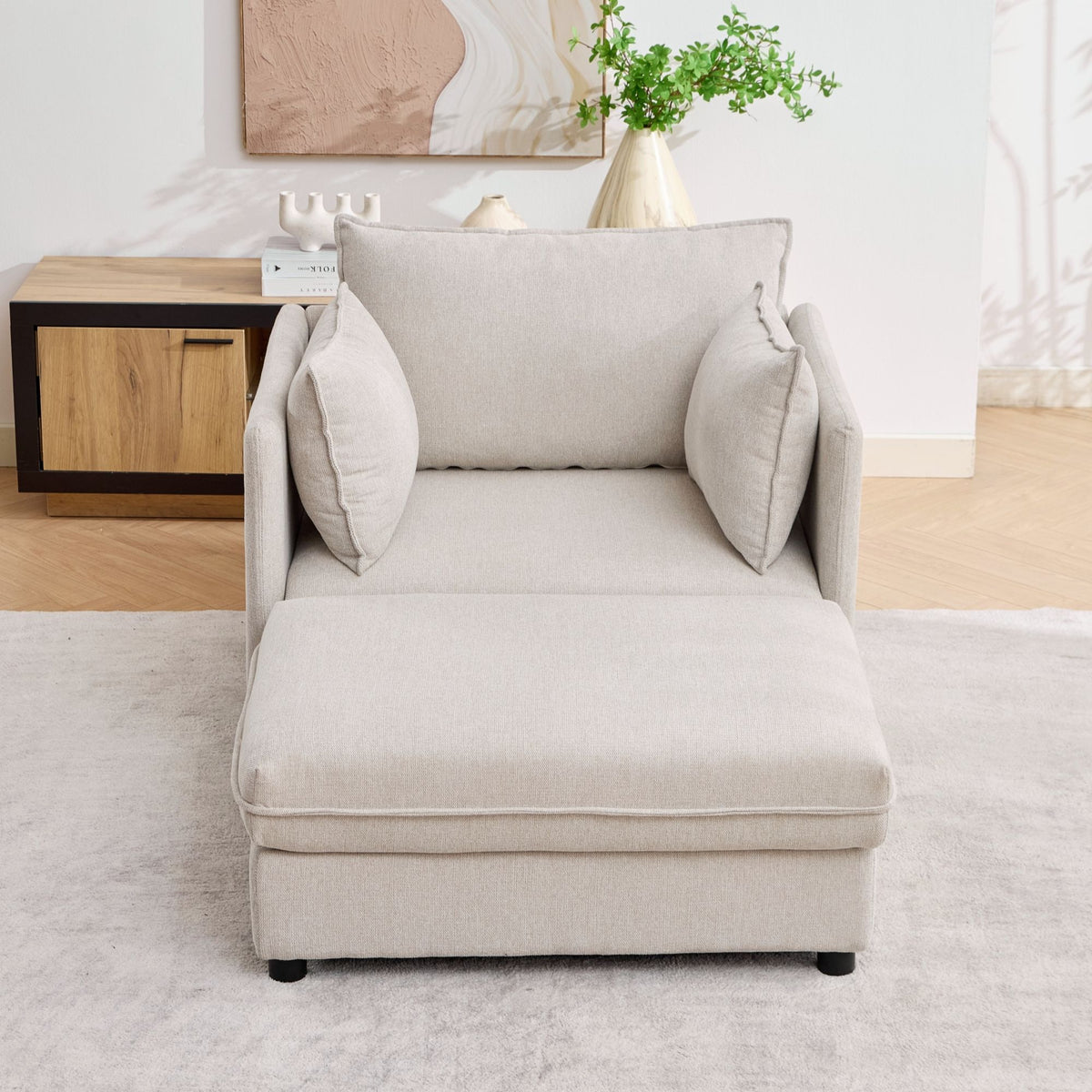 Oversized Deep Seat Accent Chair With Matching Storage Ottoman &amp; Throw Pillows