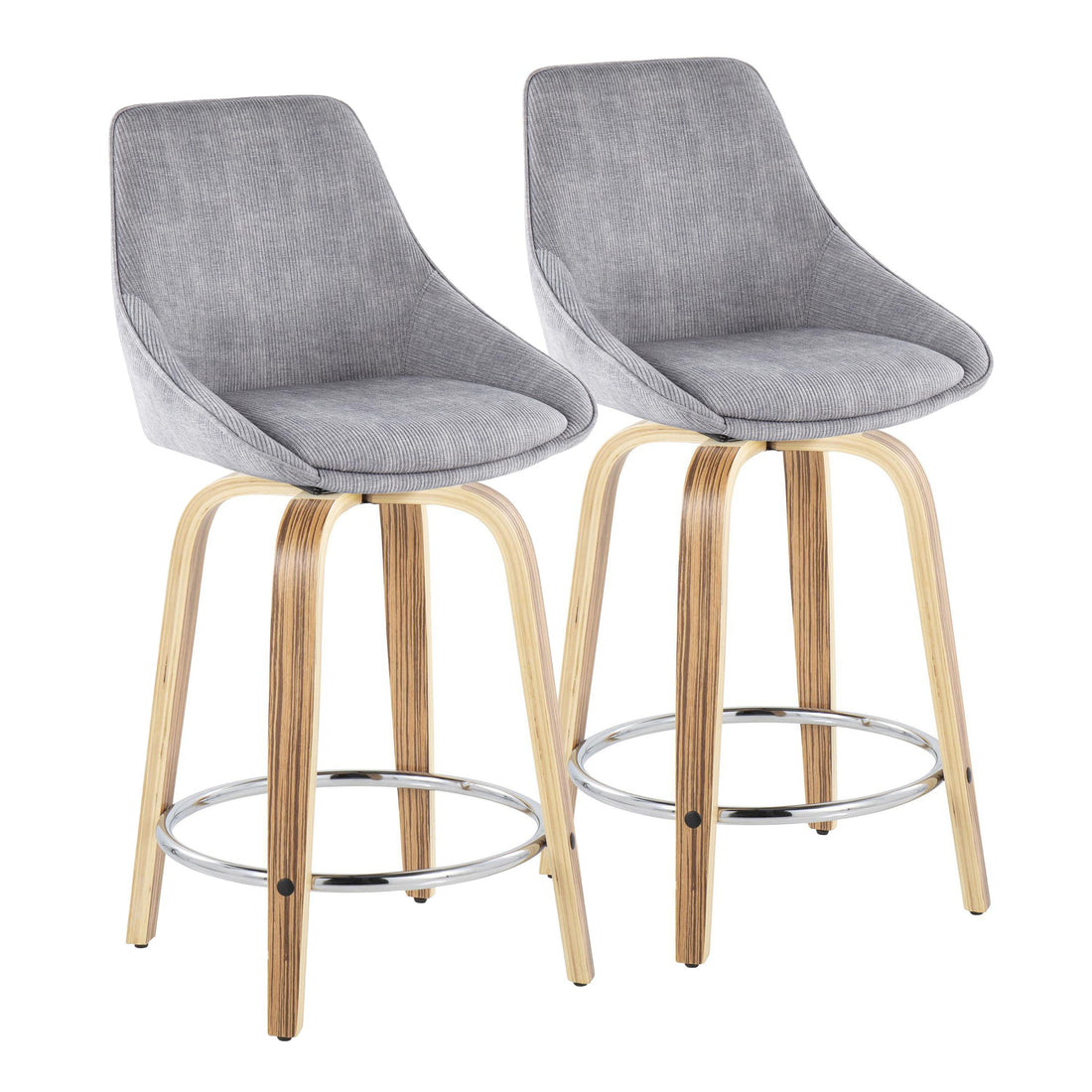 Diana - Contemporary, Fixed Height Counter Stool With Swivel &amp; Round Footrest (Set of 2)
