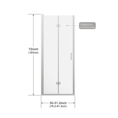 Frameless Bi Fold Shower Doors 30&quot; W X 72&quot; H - Chrome