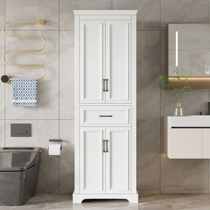 Freestanding Bathroom Vanity, Elegant Design With 4 Doors &amp; 1 Drawer, Adjustable Shelves, Damping Hinges - White
