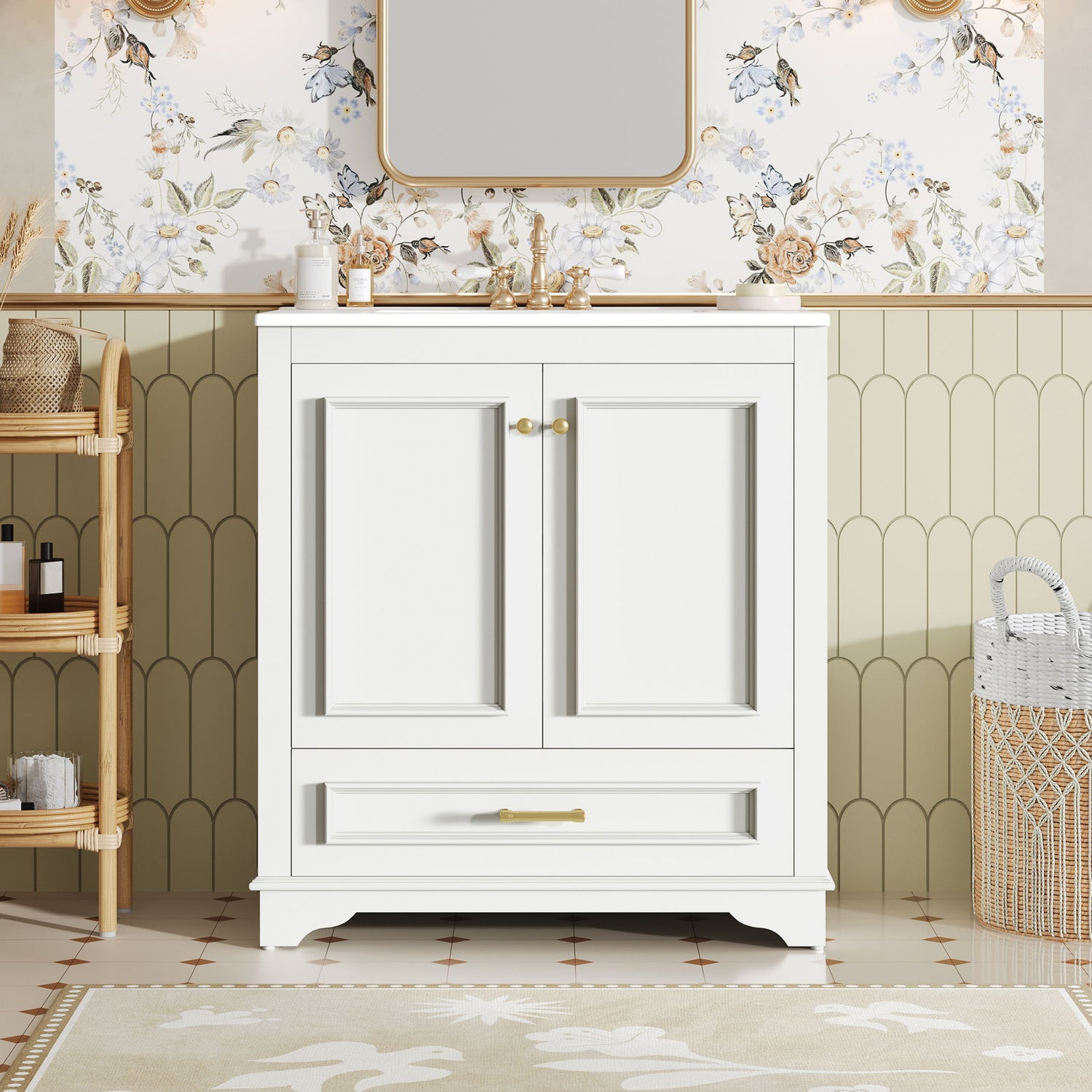 Bathroom Vanity With Sink, Cabinet &amp; 2 Soft Closing Doors &amp; Adjustable Shelf