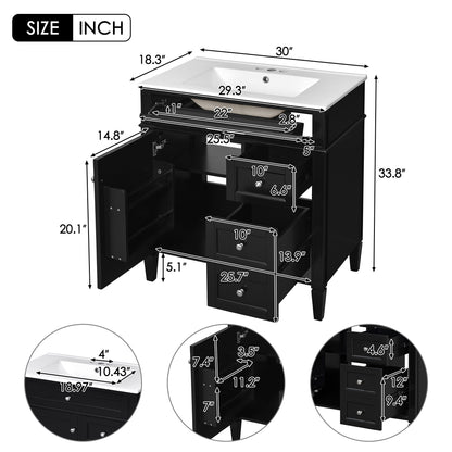 Bathroom Vanity With Top Sink, 2 Drawers &amp; Tip Out Drawer