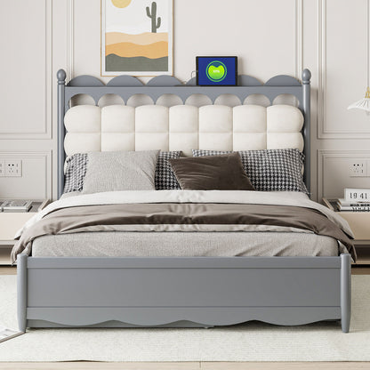 Storage Platform Bed, With 2 Big Drawers, Trundle, One Set Of Sockets &amp; USB Ports