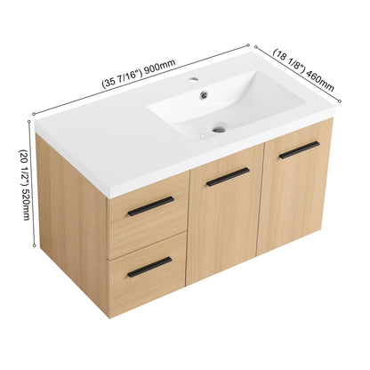 Wall Mounted Floating Bathroom Vanity With Sink, Door &amp; Drawers Modular Cabinet