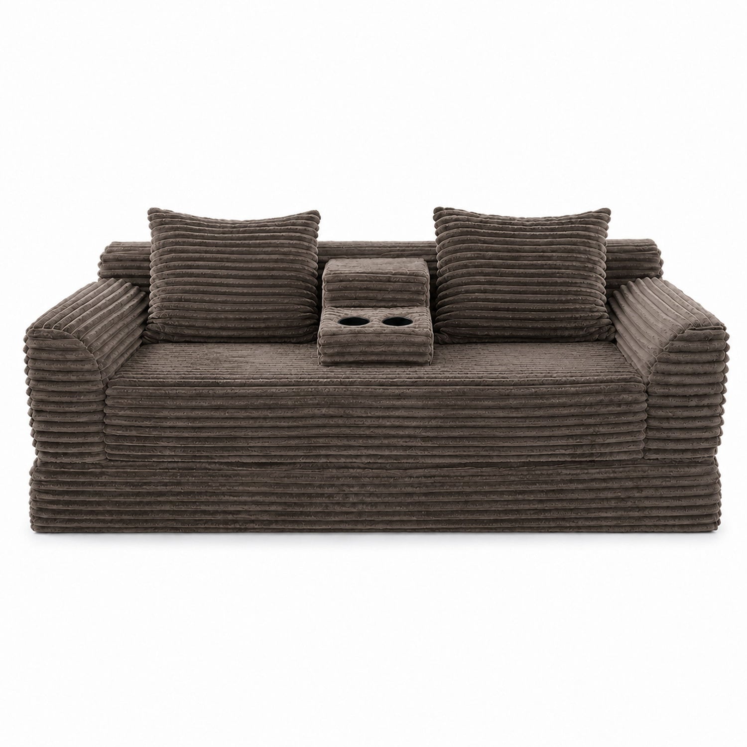 Soft Striped Convertible Sofa Bed, Dual Use Lounge Couch With Cup Holders And Pillows