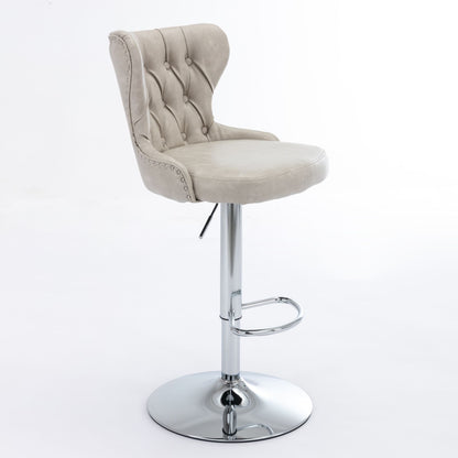 Swivel Barstools Adjusatble Seat Height From 25-33&quot;, Modern Upholstered Chrome Base Bar Stools With Backs Comfortable Tufted For Home Pub And Kitchen Island