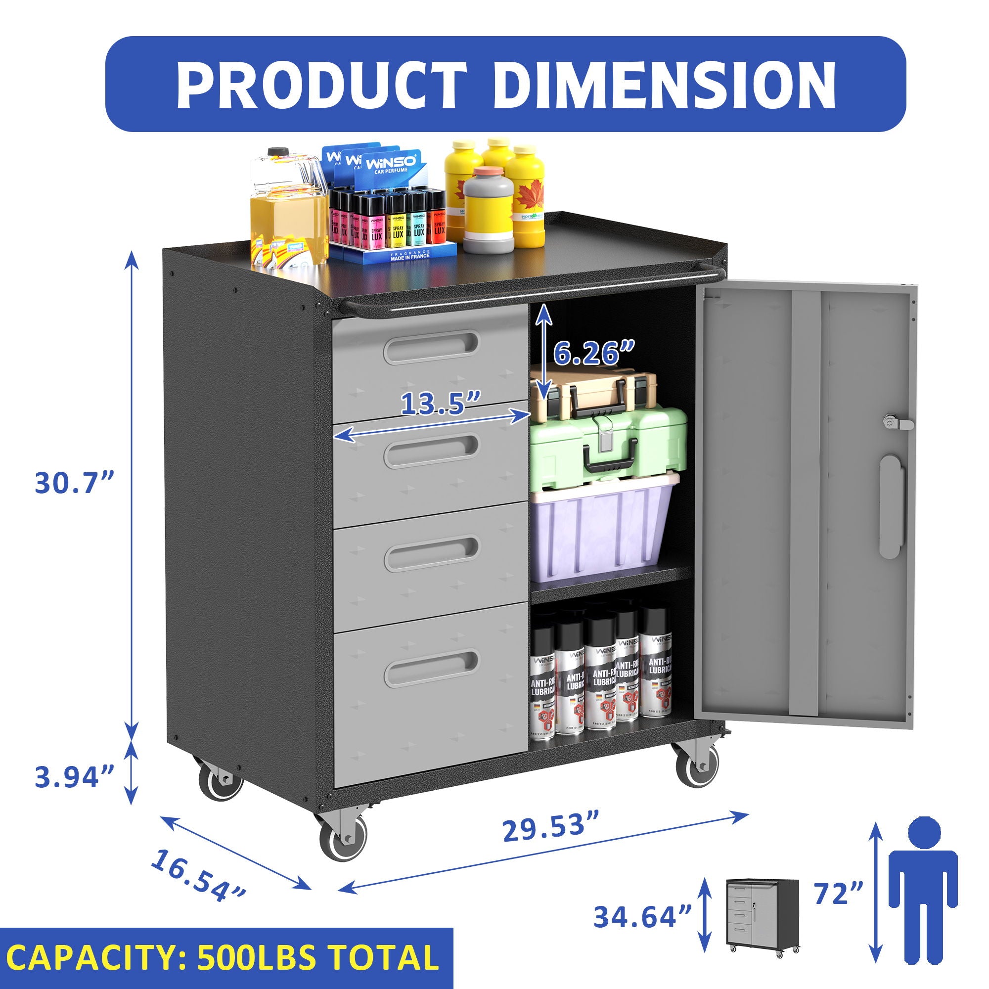 Sturdy Metal Tool Storage Cabinet With Wheels Durable Garage, Office &amp; Home Organizer Steel