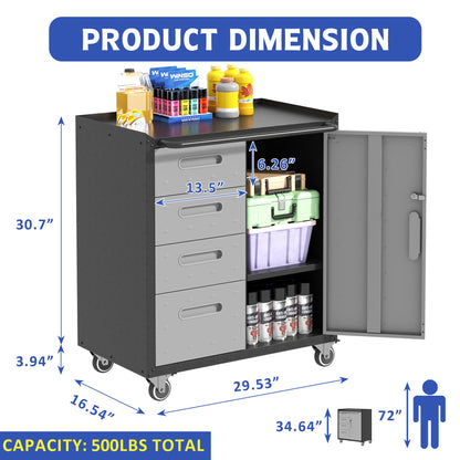 Sturdy Metal Tool Storage Cabinet With Wheels Durable Garage, Office &amp; Home Organizer Steel