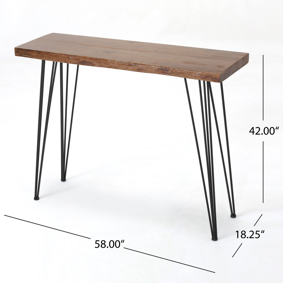 Modern Industrial Breakfast Bar Table, Metal Hairpin Legs &amp; Wood Veneer Top - Natural