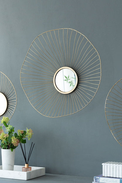 Wall Mirror Abstract Designed Wall Mirrors WithFrame For Home &amp; Office, Top Of Sideboard (Set of 3) - Gold
