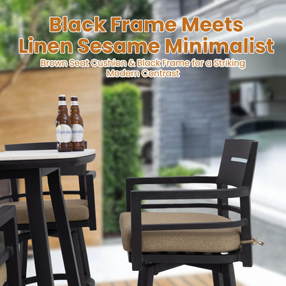 5 Pieces Outdoor Patio Bar Set, Rounded Square Sintered Stone Table &amp; 4 Swivel Bar Chairs