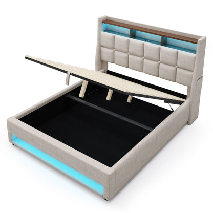Platform Bed With Hydraulic Storage, LED Lighting &amp; Charging Station