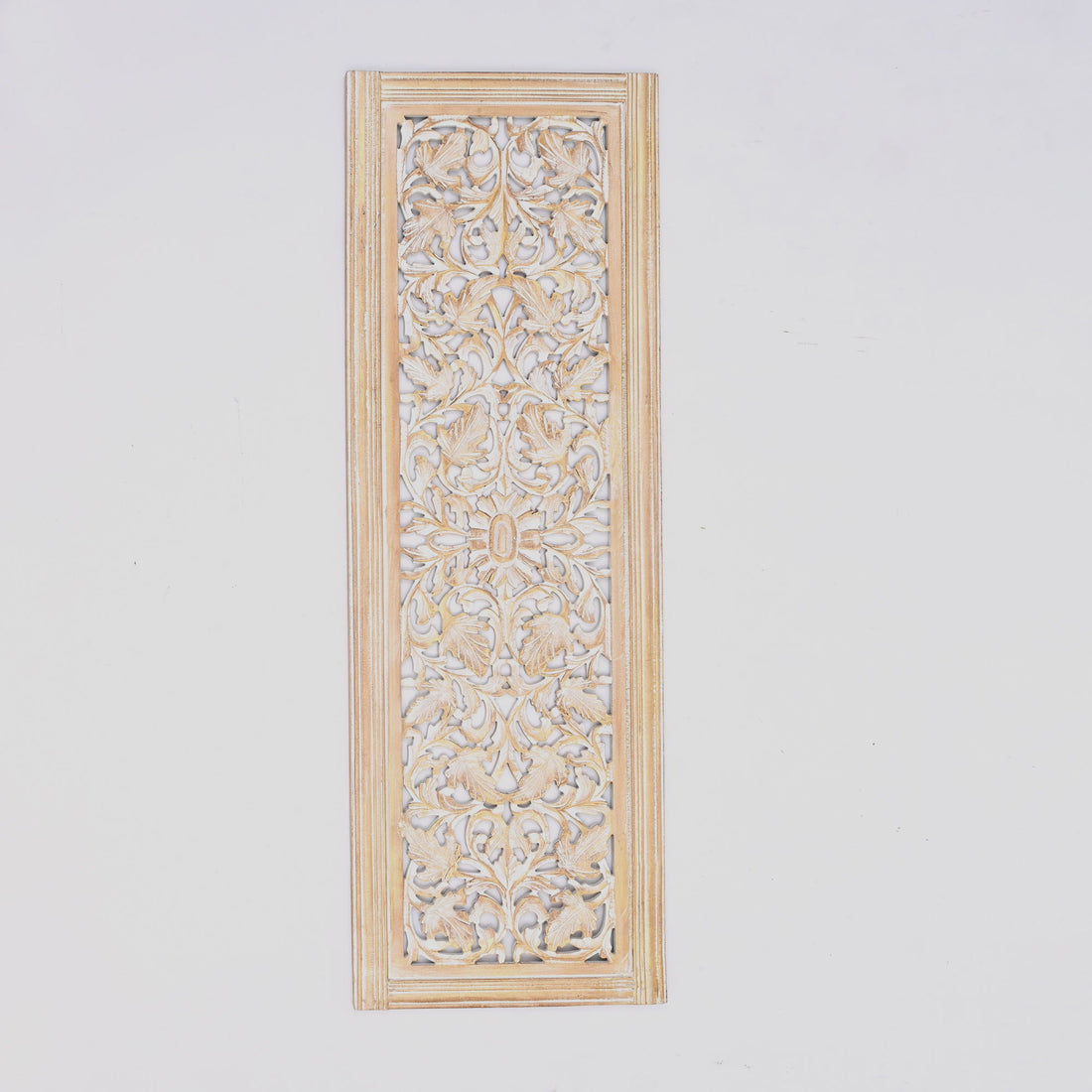 Floral Hand Carved Mandala Rectangular Wall Decor Accent - Gold / White