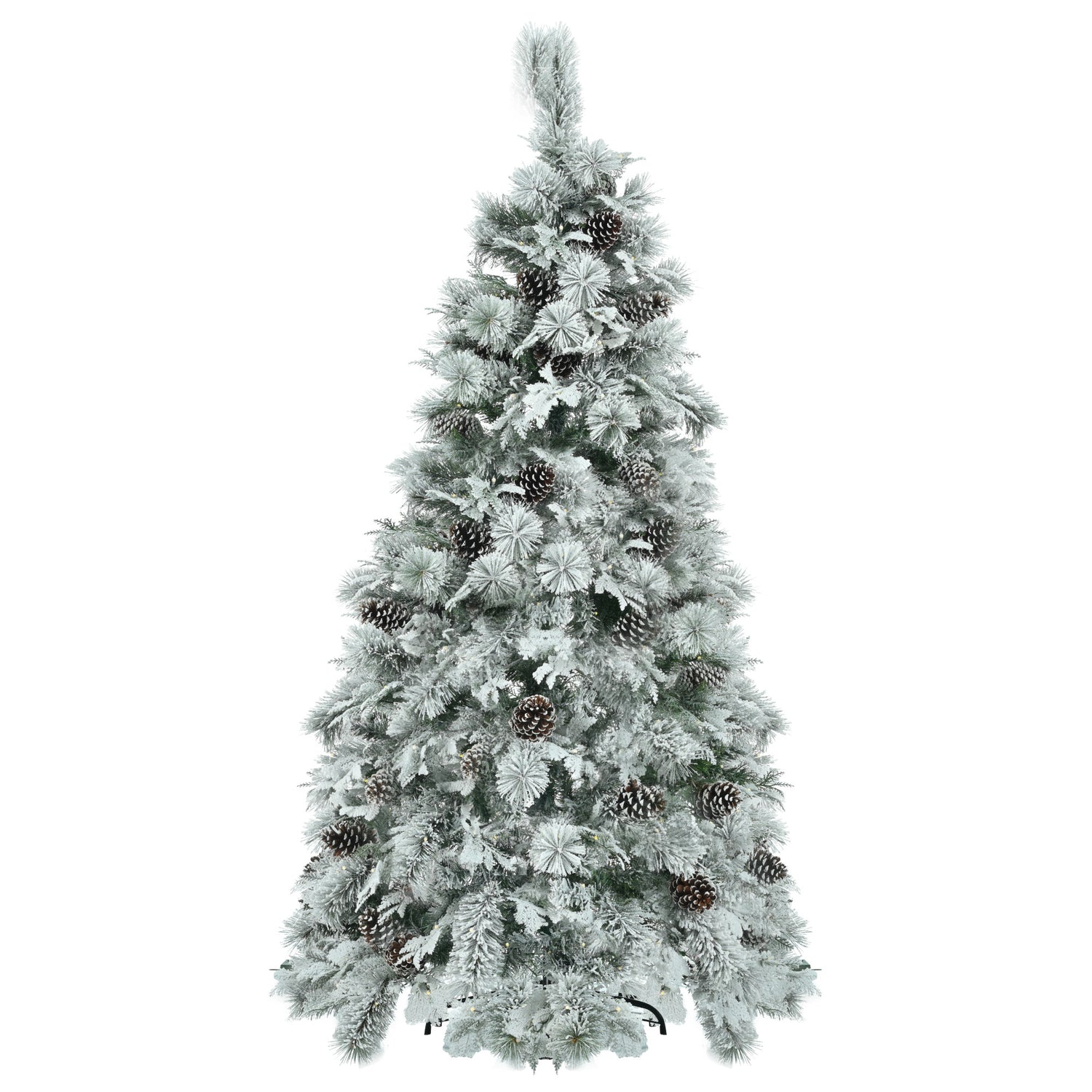 6FT Pre-Lit Spruce Snow Flocked Christmas Tree with Pine Cones, Artificial Xmas Tree with 403 Branch Tips,Mixed PE &amp; PVC Branches, 250 Multi-Color LED Lights, 11 Flashing Modes, Holiday Décor