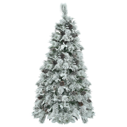 6FT Pre-Lit Spruce Snow Flocked Christmas Tree with Pine Cones, Artificial Xmas Tree with 403 Branch Tips,Mixed PE &amp; PVC Branches, 250 Multi-Color LED Lights, 11 Flashing Modes, Holiday Décor