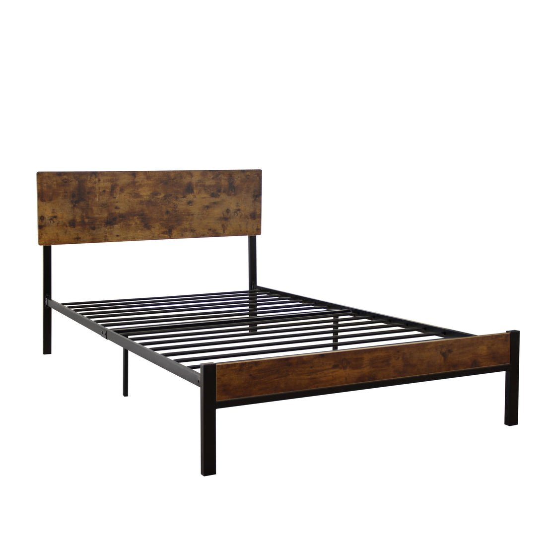 Modern Twin Size Metal Bed Frame Sturdy System Metal &amp; Wood - Black