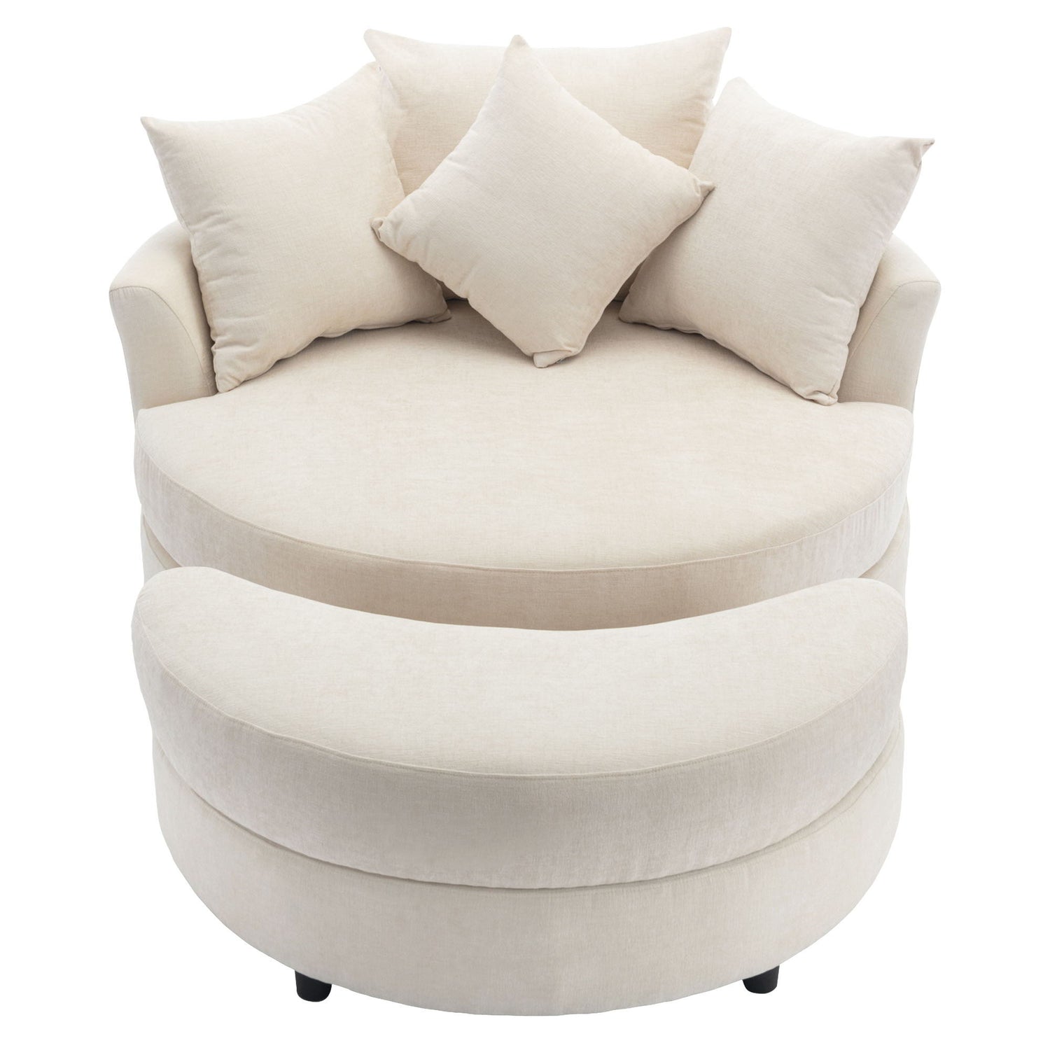 360° Swivel Accent Barrel Chair With Storage Ottoman &amp; 4 Pillows, Modern Chenille Leisure Chair Round Accent For Living Room