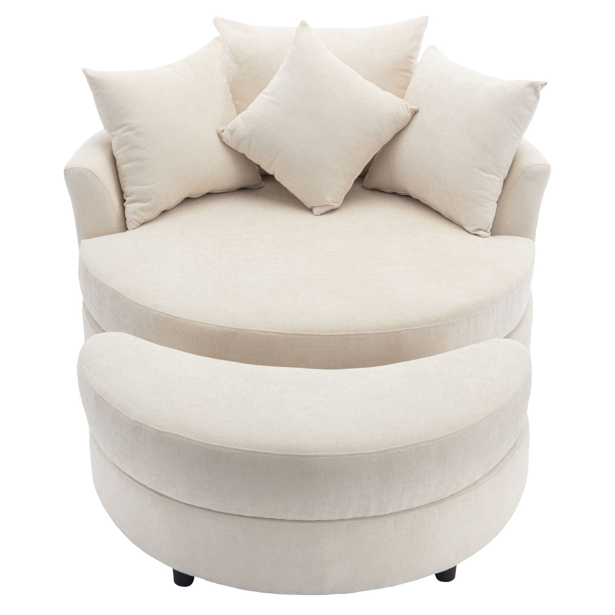 360° Swivel Accent Barrel Chair With Storage Ottoman &amp; 4 Pillows, Modern Chenille Leisure Chair Round Accent For Living Room