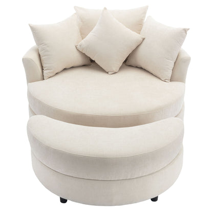 360° Swivel Accent Barrel Chair With Storage Ottoman &amp; 4 Pillows, Modern Chenille Leisure Chair Round Accent For Living Room