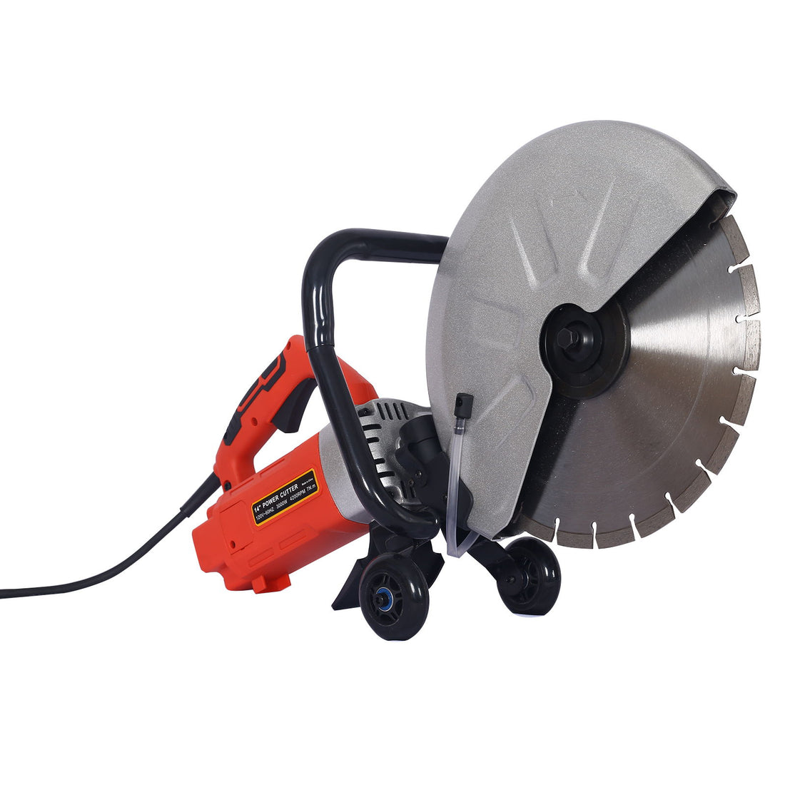 Electric 14&quot; Cut Off Saw Wet / Dry Concrete Saw Cutter With Guide Roller And Water Line Attachment, 3000W - Black / Silver