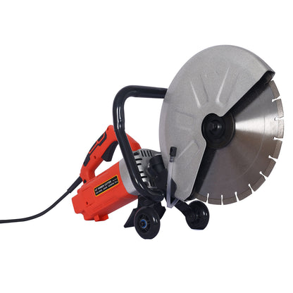 Electric 14&quot; Cut Off Saw Wet / Dry Concrete Saw Cutter With Guide Roller And Water Line Attachment, 3000W - Black / Silver