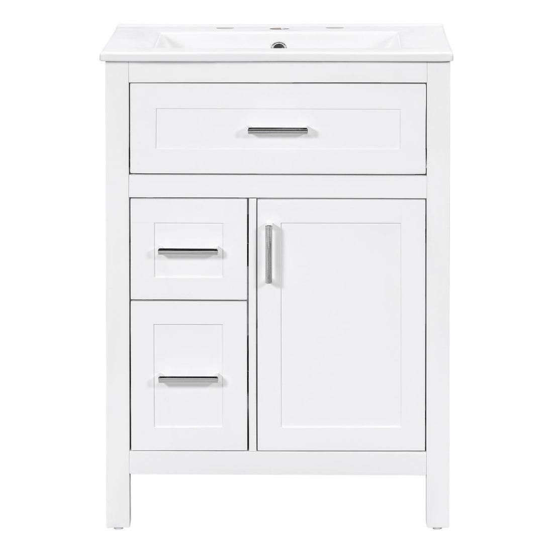 Modern Bathroom Vanity With Sink, Flip Drawer &amp; 2 Drawers, Soft Close Hinges, Adjustable Shelf