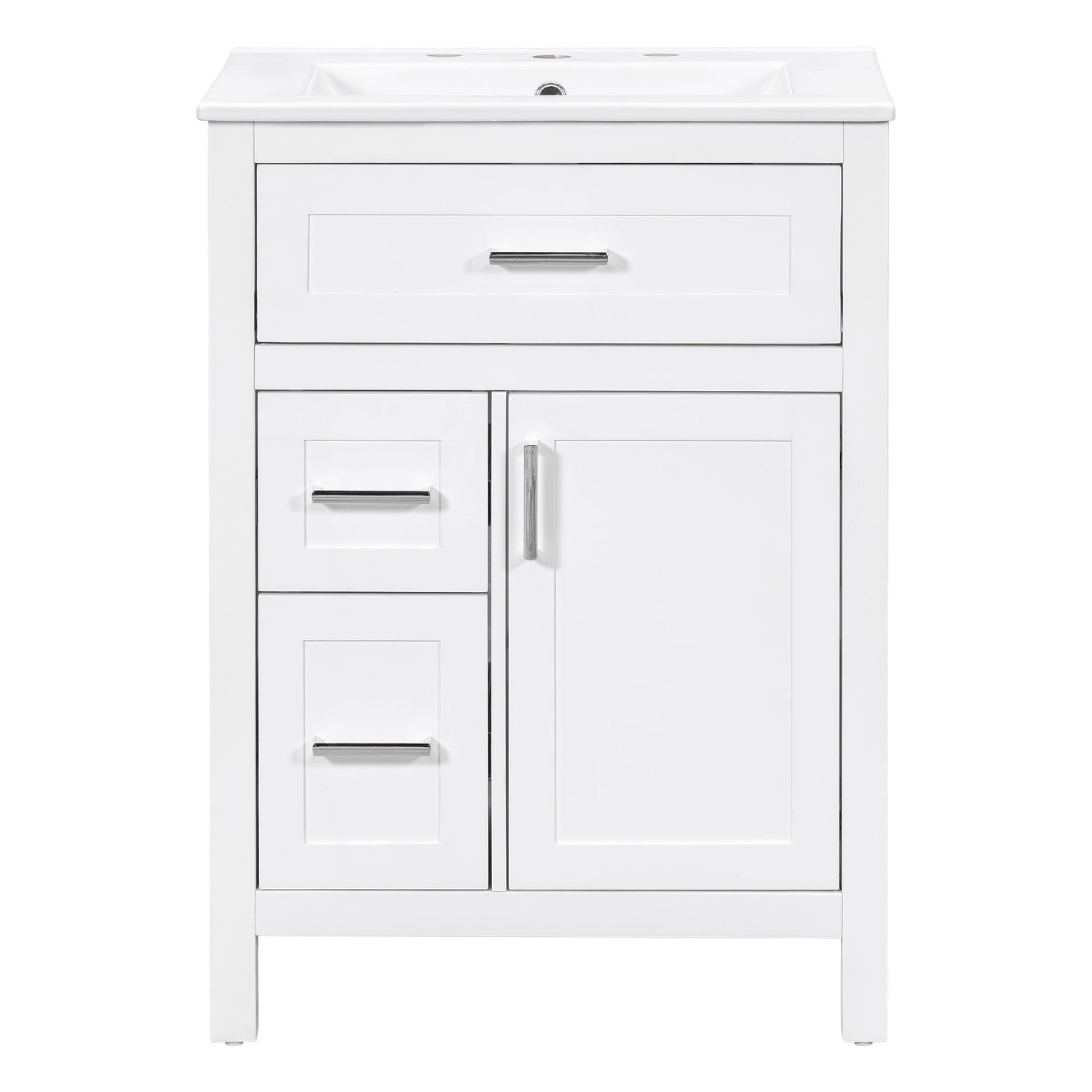 Modern Bathroom Vanity With Sink, Flip Drawer &amp; 2 Drawers, Soft Close Hinges, Adjustable Shelf
